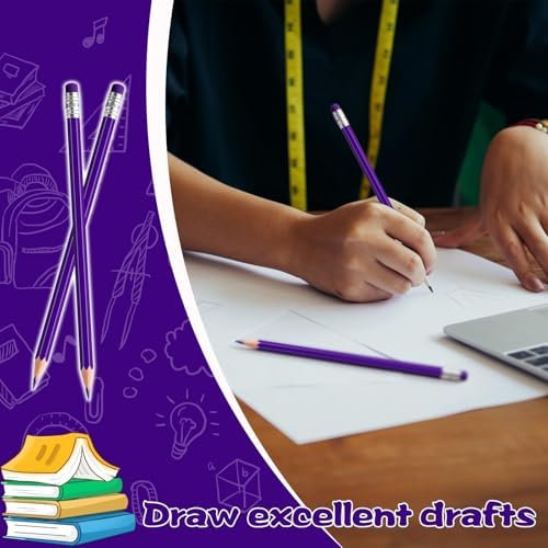 60 PCS Purple Pencils Bulk with Eraser, Pre-Sharpened HB Pencils for Writing & Drawing, School Supplies for Kids Homework, Tests, Art Crafts & Teacher Grading (Purple)