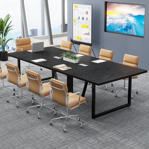 Tribesigns 8FT Conference Table, 94.49 L x 47.24 W x 29.53 H Inches Large Meeting Podcast Table for 10 People, Business Style Wooden Training Table with Strong Metal Frame for Office Conference