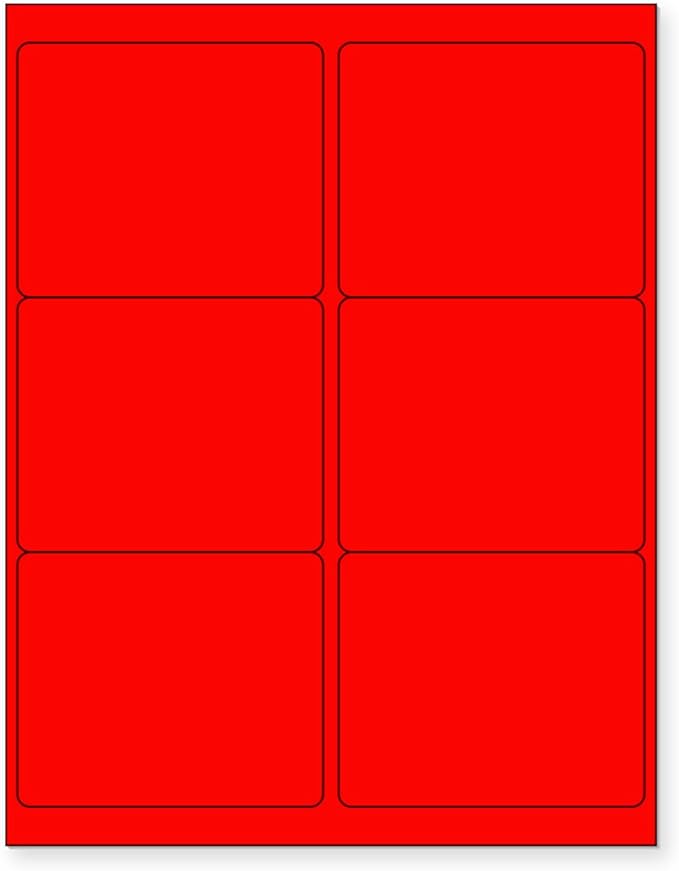 NextDayLabels - 8-1/2 x 11 Neon Color High Light Fluorescent Labels for Laser & Inkjet Printer (Red Fluorescent, 4" x 3-1/3" - 6 Per Page | 150 Labels)