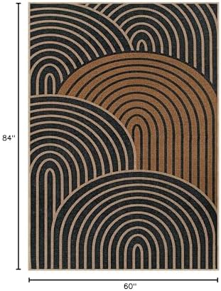 Lahome Mid Century Modern Easy Jute Rug, 5x7 Black and Brown Washable Rugs
