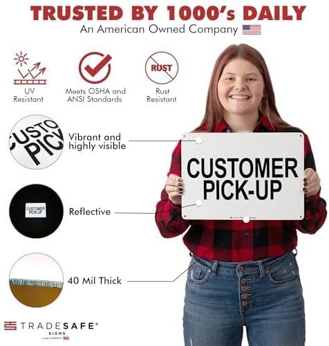 TRADESAFE Customer Pick Up Sign - Business Office Signs, Quick Install Aluminum Safety Signs, Light Reflective, UV-Resistant, Waterproof, 14” X 10” Customer Pick Up Here Sign for Business