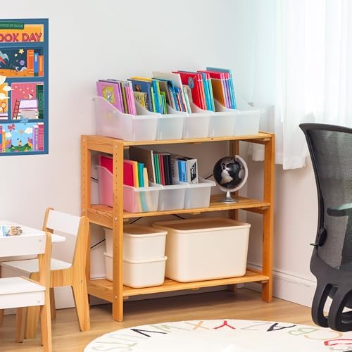 IRIS USA 8-Pack, Connecting Book Bin Organizer Magazine Holder, Clear | Organize books, folders, school supplies and classroom materials with connecting storage for teachers and students