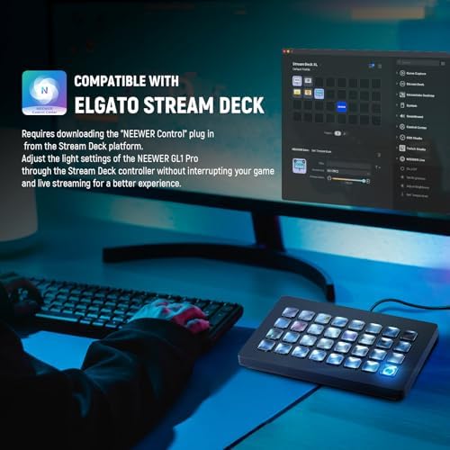 NEEWER 15.5" LED Streaming Key Light, Clamp on Desk Panel Video Lighting for Gaming Recording Zoom Call, CRI97+, 2.4G PC/Mac iOS/Android APP Control, Compatible with Elgato Stream Deck, GL1 PRO Black
