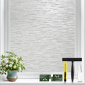 GTJ White Striped Frosted Window Privacy Film, Static Cling, 23.6 x 78.7 in