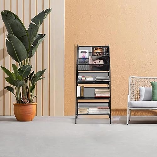 zktoermn Metal Storage Shelves Book, Newspaper, Magazine Storage Rack Storage Shelving Unit Organizer for Laundry Kitchen Bathroom Pantry Closet (Color : Black, Size : 55x28x92cm)