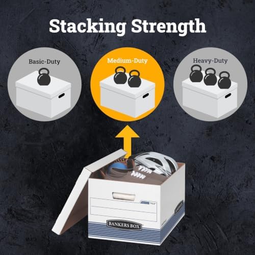 Bankers Box 30-Pack Medium-Duty File Storage Boxes, Letter/Legal, FastFold | Speed through filing with FastFold setup, sturdy stacking, reinforced handles, and dependable document protection.