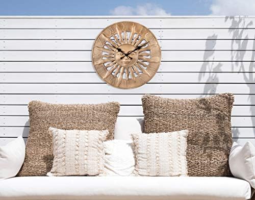 Bulova Sunrise Wall Clock C4860 | 14.3" 3D Sunburst Resin Design with Roman Numerals | Silent Quartz Movement | Battery Operated | Indoor/Outdoor Décor