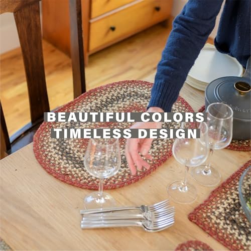 Homespice Chester Braided Placemats for Cabin Decor, Oval 13x19 Set of 6