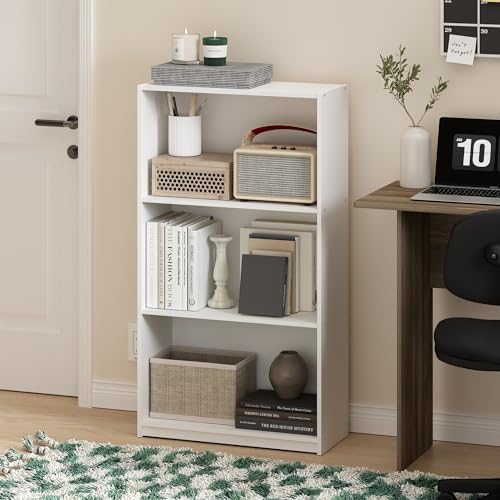 Furinno Basic 3-Tier Book Shelf with Open Shelves, White