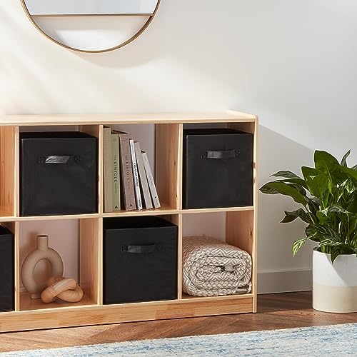 Amazon Basics Collapsible Fabric Storage Bins Organizer with Handles, Sturdy, Foldable, 10.5" x 10.5" x 11", Black, 6-Pack