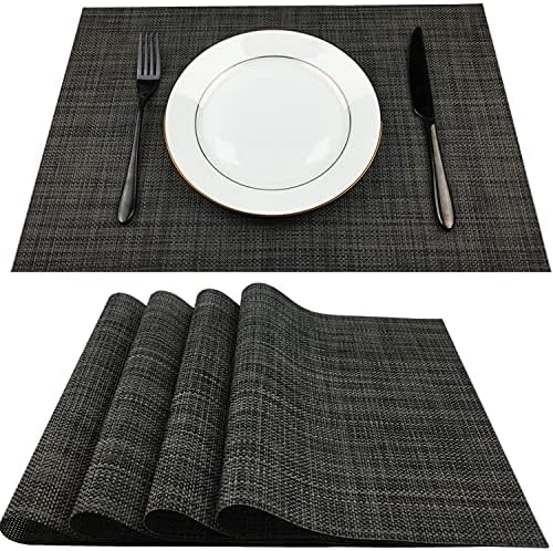WAZAIGUR Placemats Crisscross Woven Vinyl Place Mats Set of 4 Grey