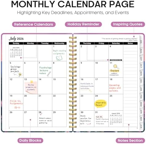 Planner 2026-2027, Monthly & Weekly Jul 2026-Jun 2027 Planner Calendar
