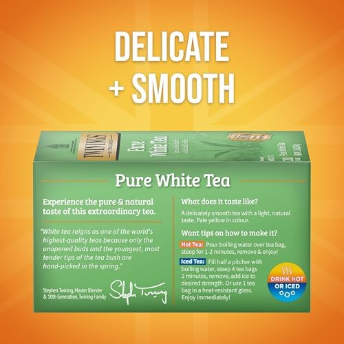 Twinings Pure White Tea Bags, Unopened Tender Tea Buds, 20 CT Box (6 Pack)