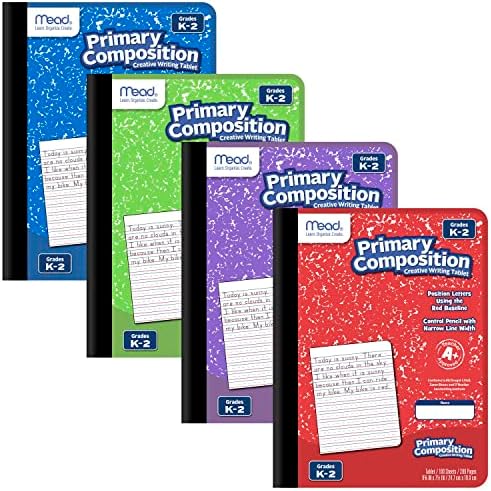 Mead Primary Composition Book, 4 Pack, Primary Ruled Journal, Grades K-2, 7-1/2" x 9-3/4", 100 Sheets per Comp Book, Assorted Colors (610053-ECM)