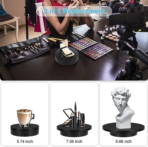 Remote Motorized Rotating Display Stand, Electric Rotating Platform with 5.74/7.08/8.66in Replacement Covers, 3 in 1 Turntable with Rechargeable Battery for Live Streaming Video Shoot Photography