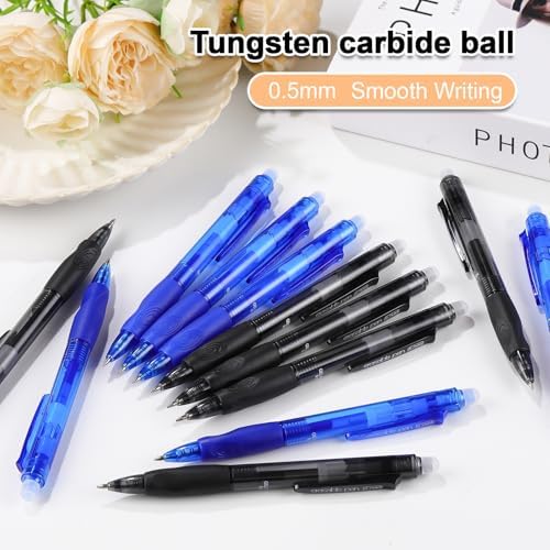 USUAL Retractable 6 Black 6 Blue Erasable Gel Pens Clicker, Fine Point(0.5mm),Make Mistakes Disappear, Premium Comfortable Grip, Smooth Writing Pen Office Back-to-School Supplies