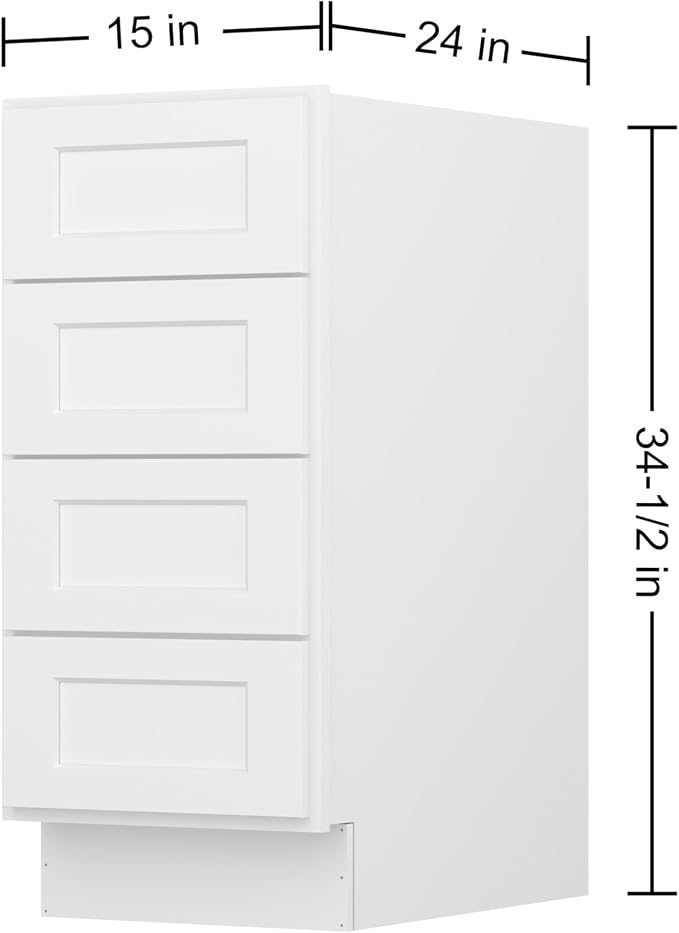 Furinno Shaker Drawer Base Kitchen Cabinet with 4-Drawers, Ready to Assemble, 24 D x 15 W x 34.5 H, White