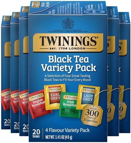 Twinings Black Tea Variety Sampler Pack, Tea Bags, 20 CT Box (6 Pack)