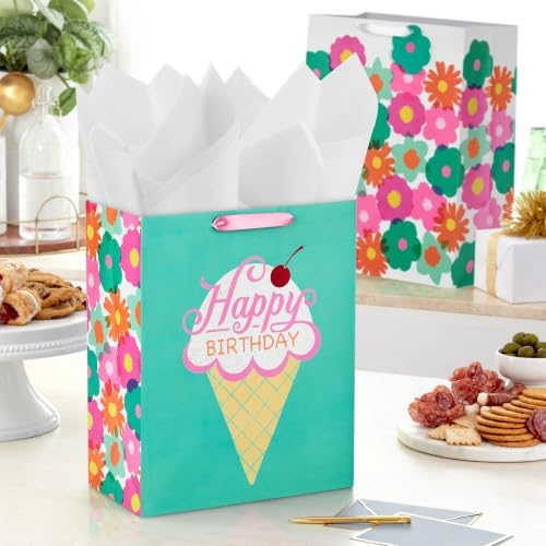 Hallmark Birthday Gift Bags, 2-Pack (Flowers and Ice Cream)