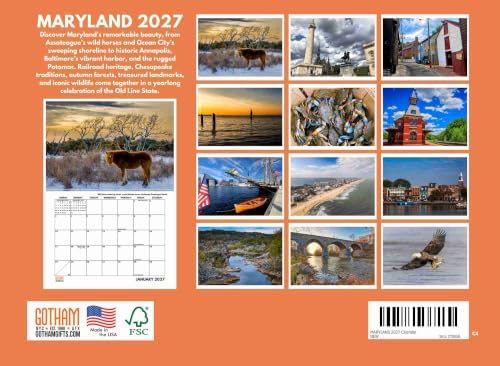Maryland Calendar 2027 Monthly Wall Calender 12 Month