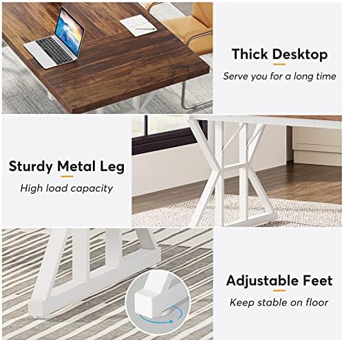 Tribesigns 70.8-Inch Executive Desk, Large Computer Office Desk Workstation, Modern Simple Style Laptop Desk Study Writing Table Business Furniture for Home Office (Brown/White, 70.8 Inch)