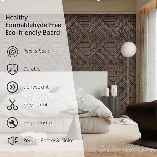 4 Packs Acoustic Wall Panels - Self-Adhesive 3D Wood Slat Wall Panel- Peel and Stick Sound Absorbing Panels for Noise Reducing - Feature Wall Decor for Home & Office