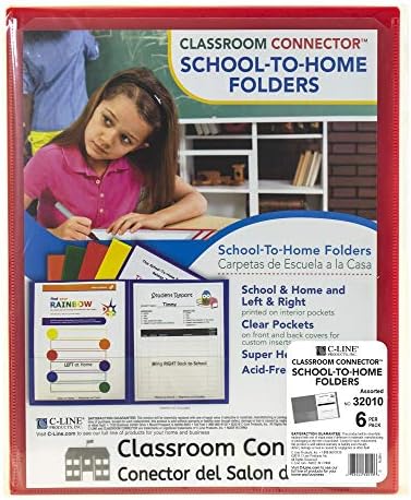 C-Line Classroom Connector School-to-Home Folders, Assorted Colors, 6 per Pack (32010)