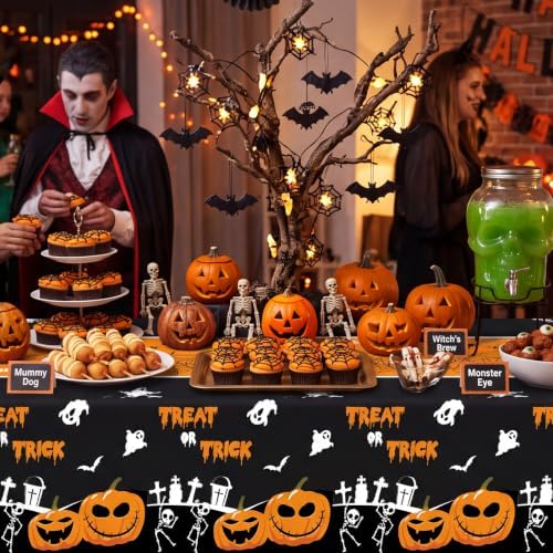 54 Inch X 300 Feet Plastic Table Cover Roll Disposable Halloween Tablecloth with Slide Cutter Pumpkin Ghost Plistic Table Covers for Halloween Party Decorations(Halloween Table Runner, 300Feet)