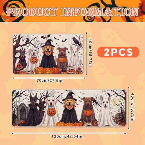 Halloween Kitchen Mats, Pumpkin Ghost Dog Kitchen Rugs