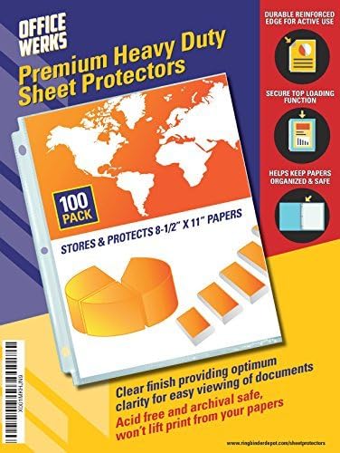 100 Sheet Protectors, Heavy Duty 8.5 X 11 Inch Clear Page for 3 Ring Binder, Plastic Sheet Sleeves, Durable Top Loading Paper Protector with Reinforced Holes Archival Safe