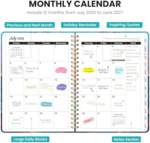 ZOTIA Planner 2026-2027 Jul 2026-Jun 2027 Academic Monthly & Weekly Planner