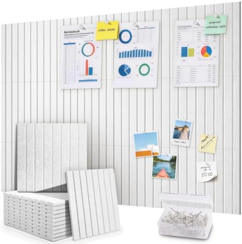 48" x 36" Large Cork Bulletin Board Tiles, Peel and Stick Felt Wall Panels for Vision, Message Center, Picture and Prayer Board for Office, Dorm, Room and Desk Decor(Cold White)