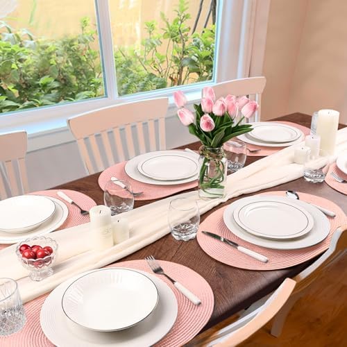 AHHFSMEI Placemats Set of 6 for Dining Table Washable Woven Non-Slip 18x12 inches Placemat Heat-Resistant Durable Table Mats for Dining Table Easy to Clean(Pink)