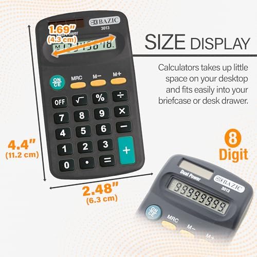 BAZIC Products 8-Digit Pocket Calculator, Black