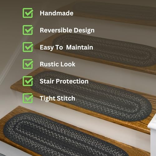 Homespice Jet Black Jute Braided Stair Treads, Oval 8x28 Set of 13