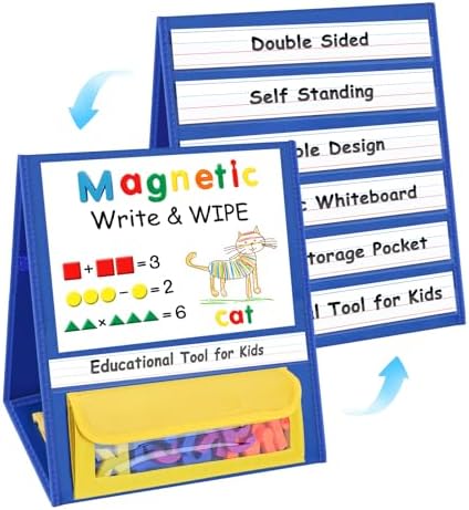 EAMAY Magnetic Desktop Tabletop Stands Pocket Chart Foldable Small Dry Erase Board Classroom Tool for Kids Education (12W*15L, Magnetic)