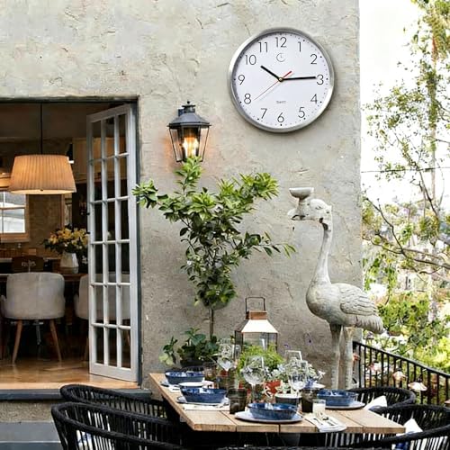 Clockswise 12" Waterproof Aluminum Wall Clock Battery Operated Precision Quartz Movement Weather Resistant Metal Frame for Indoor Outdoor Bathroom Kitchen Patio Garden Living Room Office & Home Décor