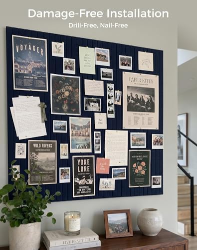 Aothia 12-Pack Felt Bulletin Board Tiles 48"x36", Modular Push Pin Board for Home Office & Classroom, Cork Board Alternative for Notes, Photos & Schedules, 70 Adhesive Tabs & 40 Pins - Carbon Blue