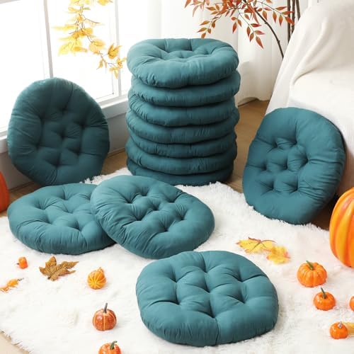 Fumete 12 Pcs Round Floor Pillows Cushions Seating 16 x 16 Inches Floor Round Cushions for Kids Toddlers Flexible Reading Chair Pillows for Classroom Home School Playing Supplies(Peacock Blue)