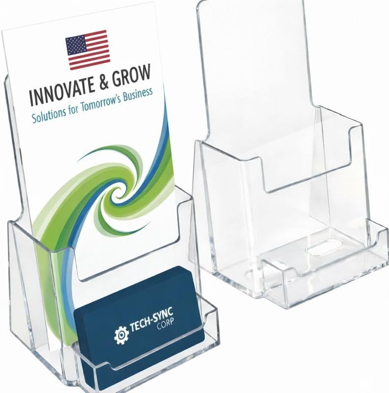 Azar Displays 252922-2PK Counter Trifold Brochure Holder with Business Card Pocket, 2-Pack, Clear