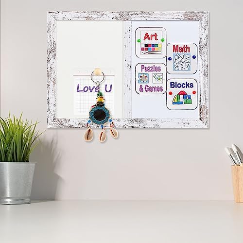 Bulletin Board Whiteboard White Felt Board Combo for Office School Kitchen Bedroom, White Wood Frame,10.2"*14.2",Whiteboard+WH-2636WH