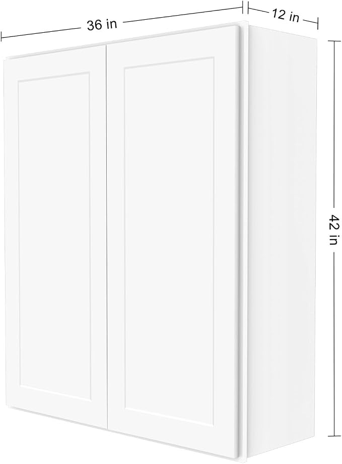 Furinno Shaker 2 Doors 3 Shelves Wall Kitchen Cabinet, Ready to Assemble, 12 D x 36 W x 42 H, White