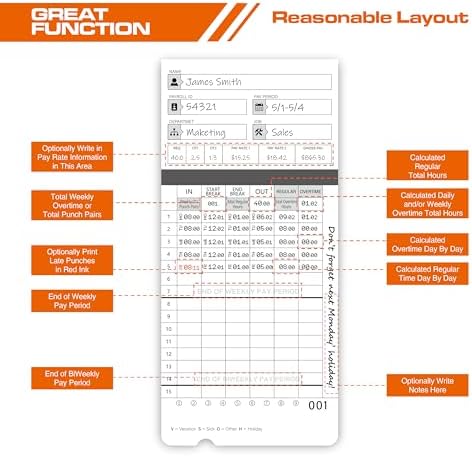 300 Time Cards, Compatible with uPunch HN4000/HN2000/HN2500/HN4500 Clocks