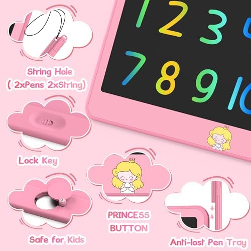 Hockvill LCD Writing Tablet 12 Inch, Toys for Boys Girls Drawing Pad for 3 4 5 6 7 Year Old Kids Toys, Toddler Erasable Doodle Board Travel Essentials, Christmas Birthday Gift for Kids - Pink