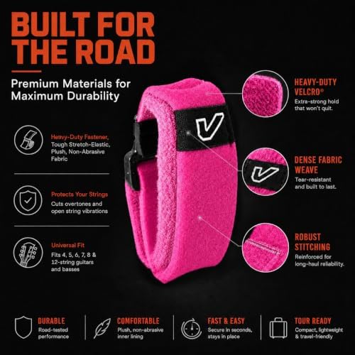 Gruv Gear Fret Wrap & Guitar Mute, Fretwrap for Acoustic, Electric & Bass | String Dampener Recording, Tapping & Practice Accessory (1 Pack, Small Pink, Fits 4 String Bass, 6 String Guitar)