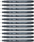 Pentel Arts Pointliner Drawing Pen, 0.8mm, Black Ink, Box of 12 Pens (S20P-8A)