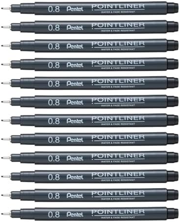 Pentel Arts Pointliner Drawing Pen, 0.8mm, Black Ink, Box of 12 Pens (S20P-8A)