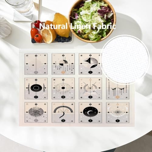 Batmerry Abstract Designs Placemats, Set of Minimalist Cards Washable Linen Table Mats for Kitchen Table Double Insulation Decor Dining Set Indoor Outdoor 12X18 in Set of 6