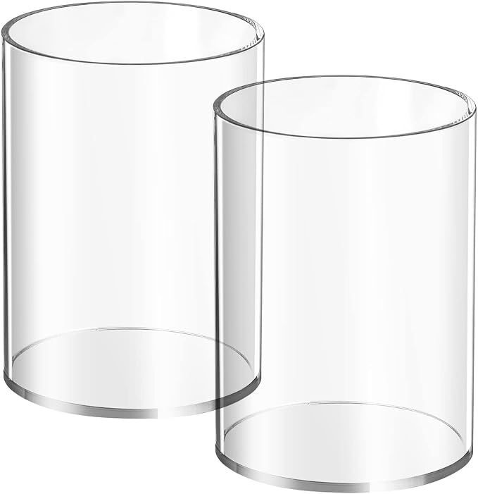 Mototo 2 Pieces Clear Acrylic Pen Holder Round & Pencil Cup Clear Makeup Bush Holder Acrylic Desktop Stationery Organizer for Office, School, Home, Desk Accessories - 2 Pack, Round