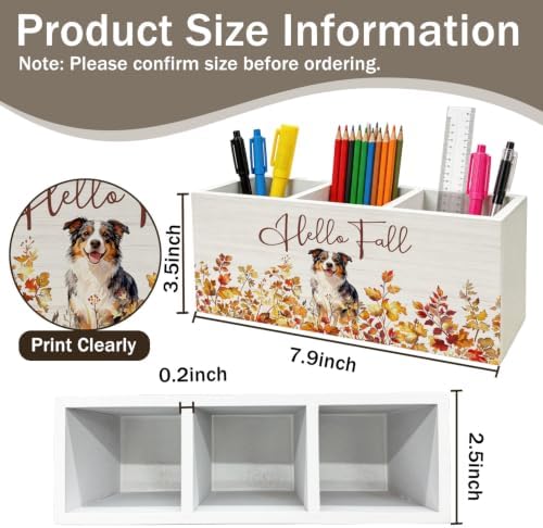 Hello Fall Australian Shepherd Pen Holder for Desk Decor